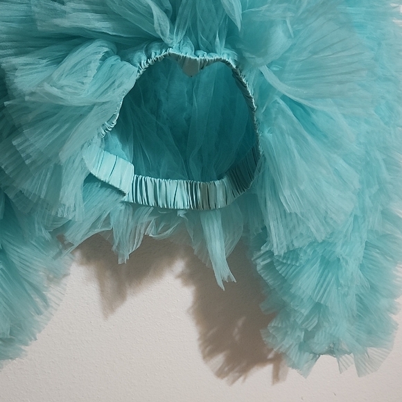 Selezza London Ruffled Mesh Crop Top in Aqua Size S - Picture 6 of 12